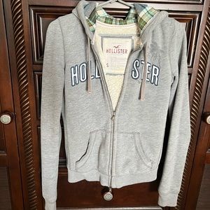 Hollister Grey Hooded Zip Fur Lined Jacket